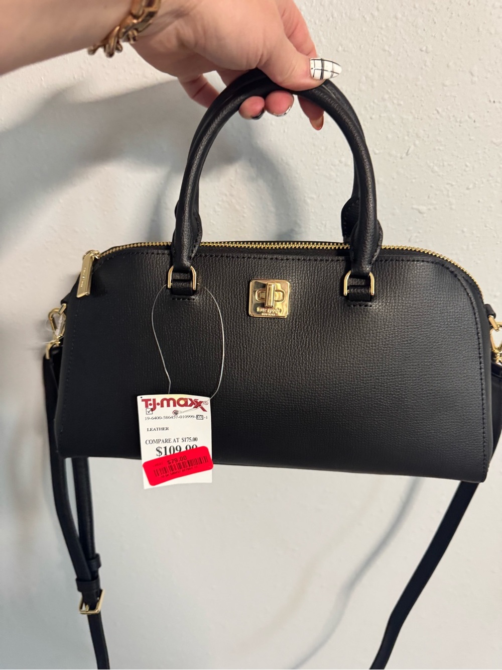 kate spade Black Leather Dome Satchel with Gold Hardware